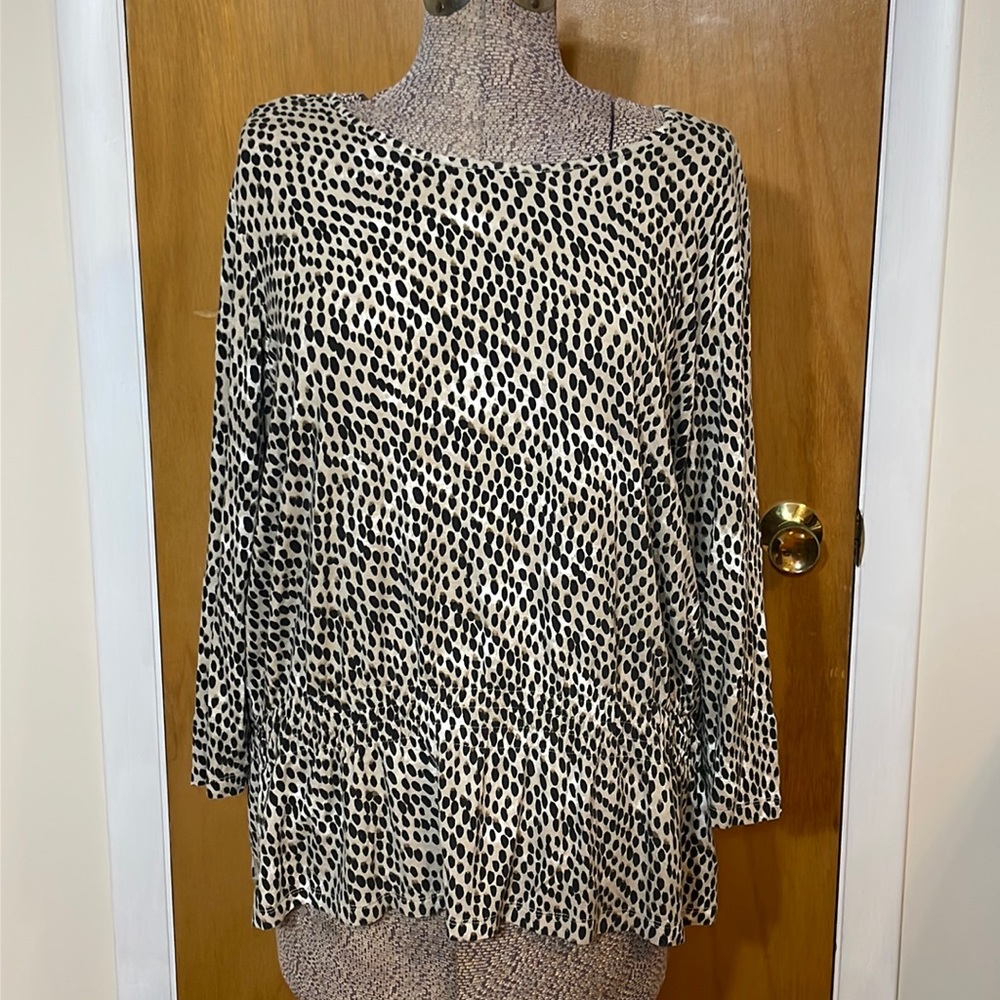 Chico’s Womens XL Chicos 3 Tan and Black Stretchy Blouse 3/4 Sleeves